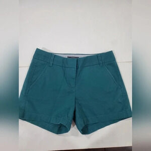 J.crew Women's Size 2 4" Chino Shorts Forest Green‎ Solid 100% Cotton Flat Front